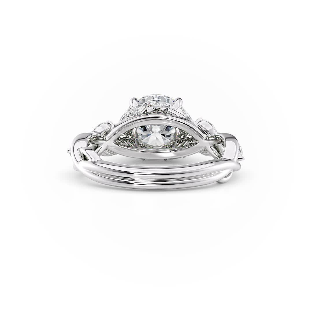18k white gold lab round & marquise vine engagement ring with round shape diamond