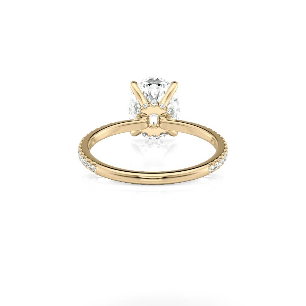 18k yellow gold natural petite low hidden halo oval engagement ring with oval shape diamond
