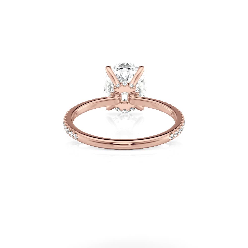 14k rose gold lab petite low hidden halo oval engagement ring with oval shape diamond