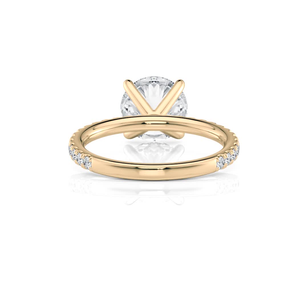 14k yellow gold lab floating v prong engagement ring with round shape diamond
