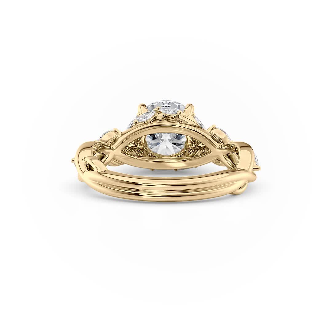 14k yellow gold natural round & marquise vine engagement ring with round shape diamond