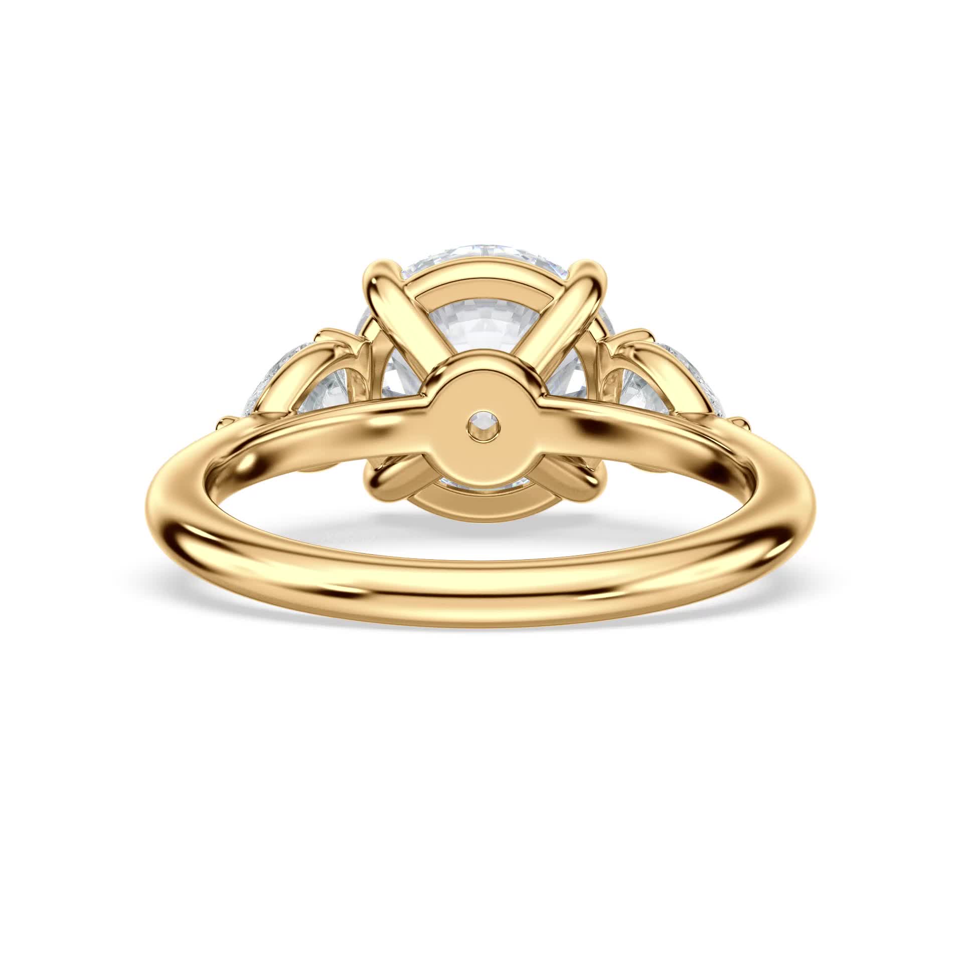 14k yellow gold lab tapered three stone with pears engagement ring with round shape diamond