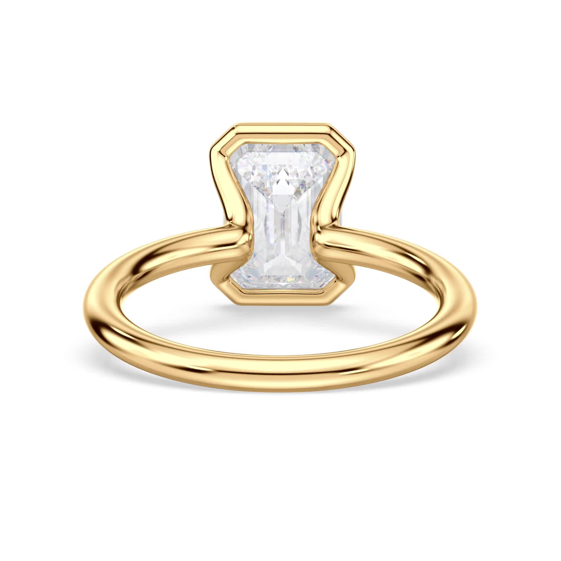 18k yellow gold half bezel emerald solitaire engagement ring with emerald shape diamond