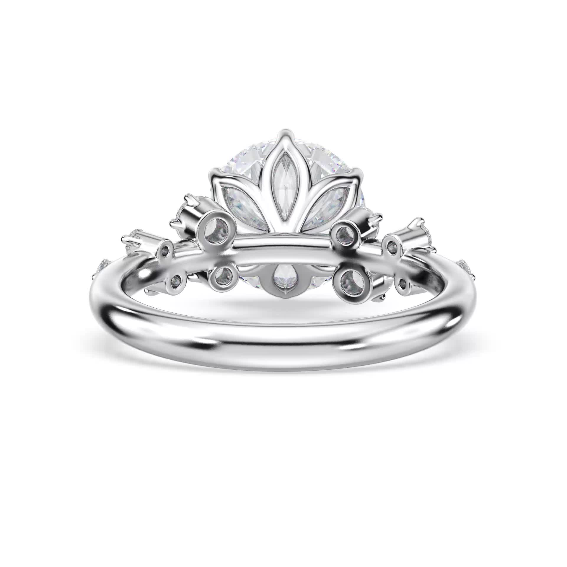 14k white gold lab snow drift engagement ring with round shape diamond