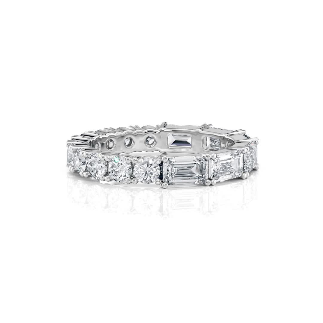 18K White Gold Emerald Cut and Round Eternity Lab Diamond Band