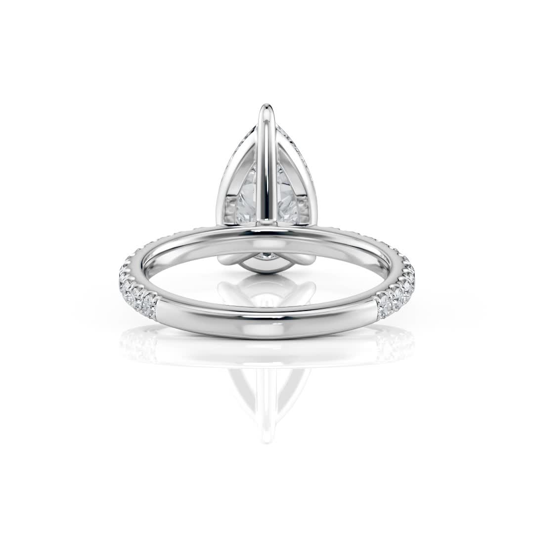 platinum lab 3 prong pear pave engagement ring with round shape diamond