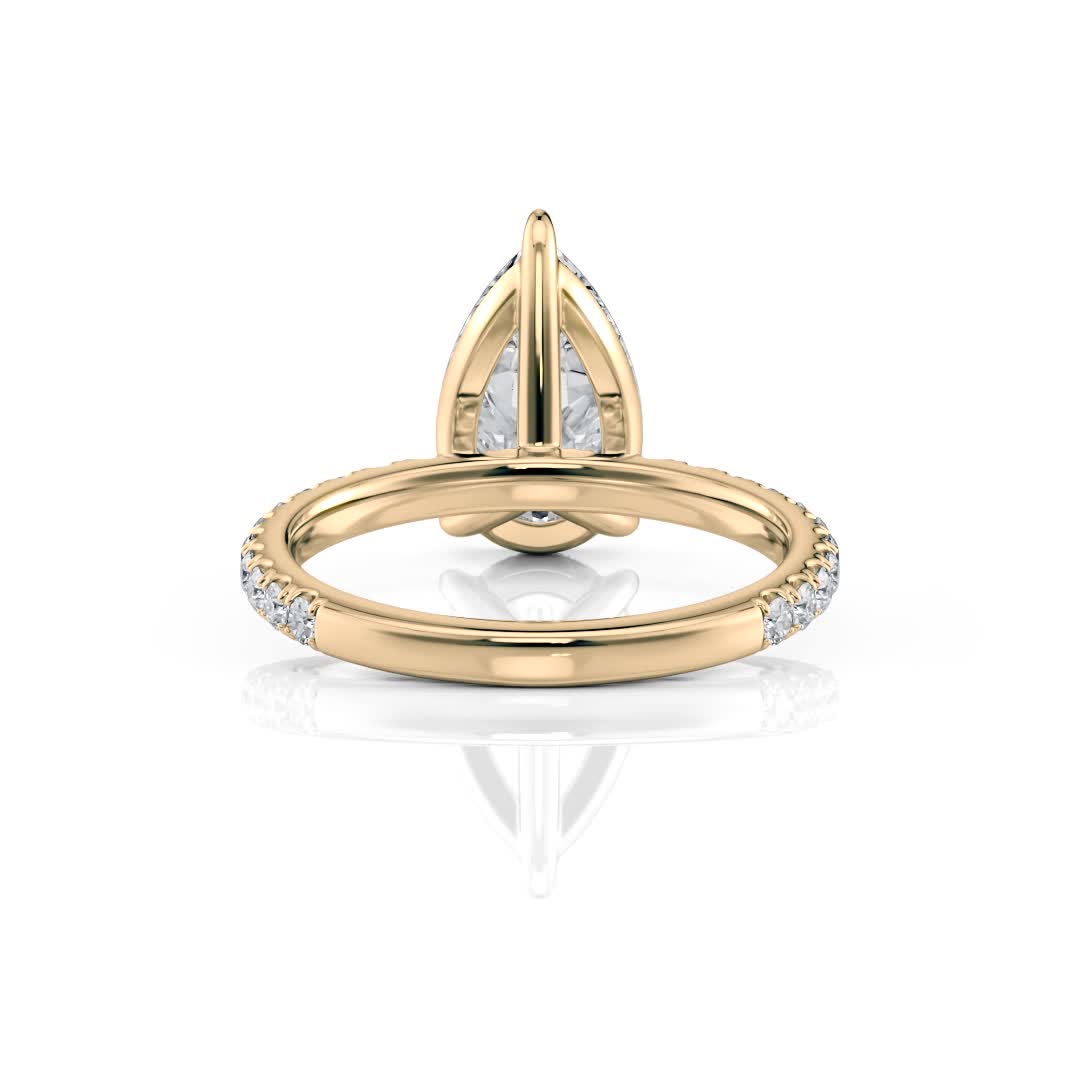 14k yellow gold lab 3 prong pear pave engagement ring with round shape diamond