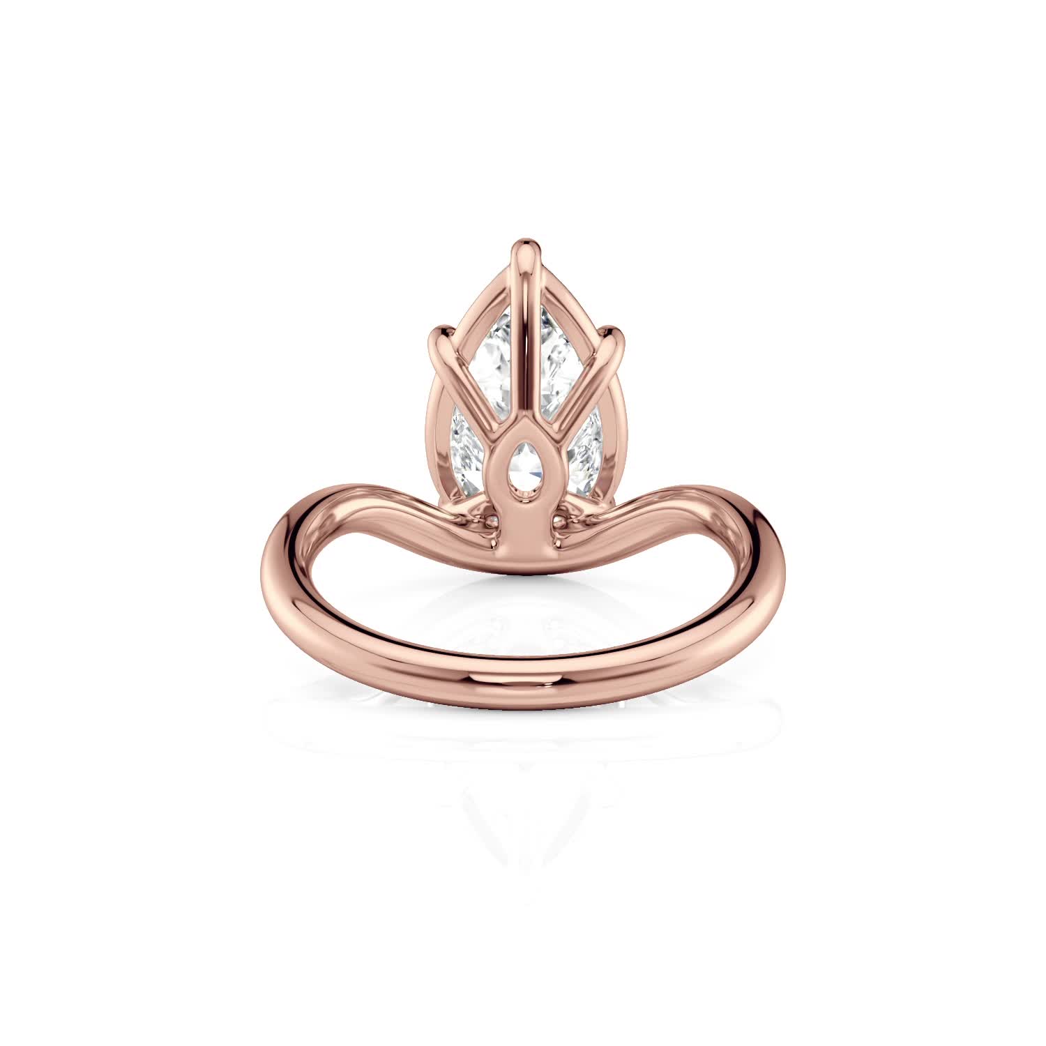 14k rose gold curved pear solitaire ring with pear shape diamond