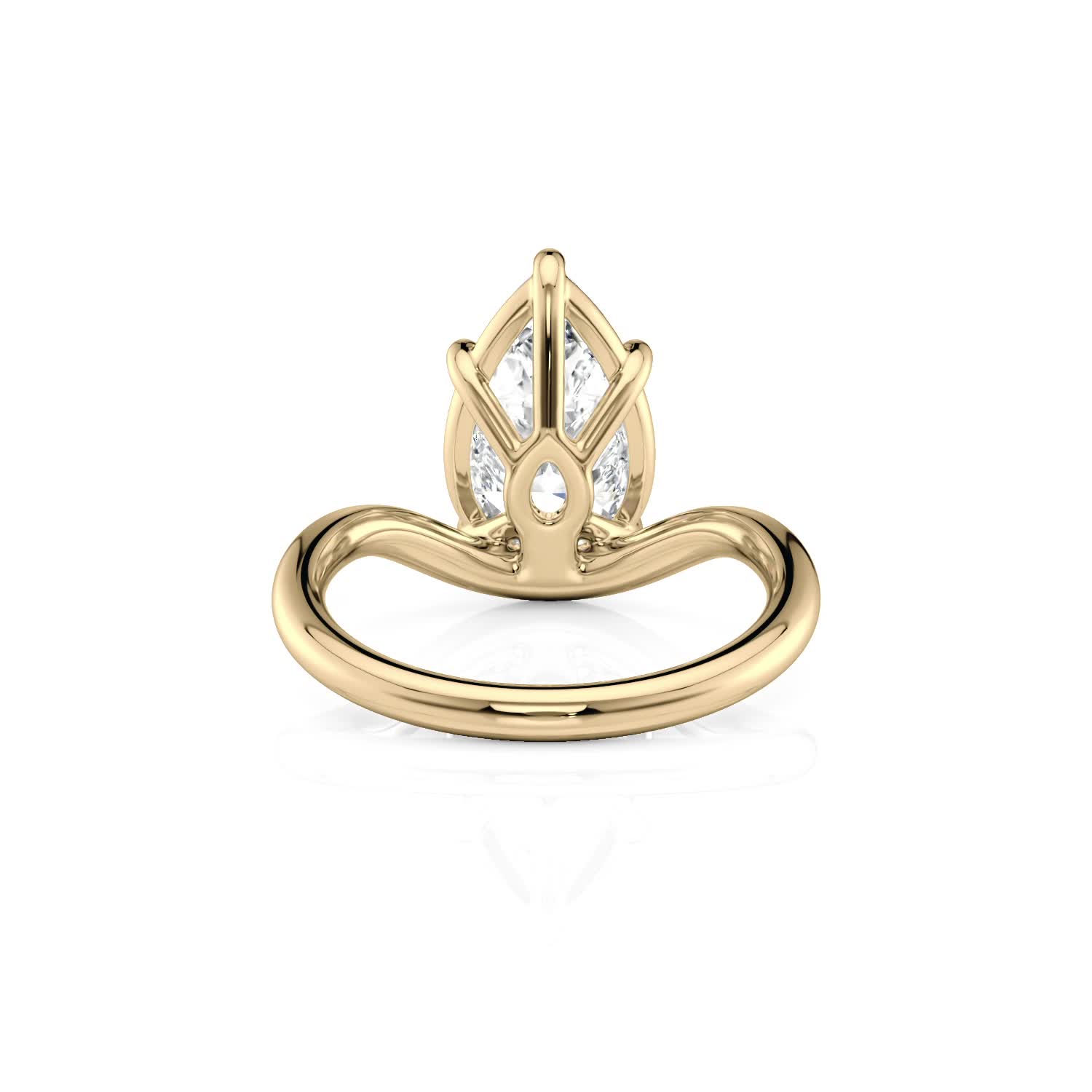 18k yellow gold curved pear solitaire ring with pear shape diamond