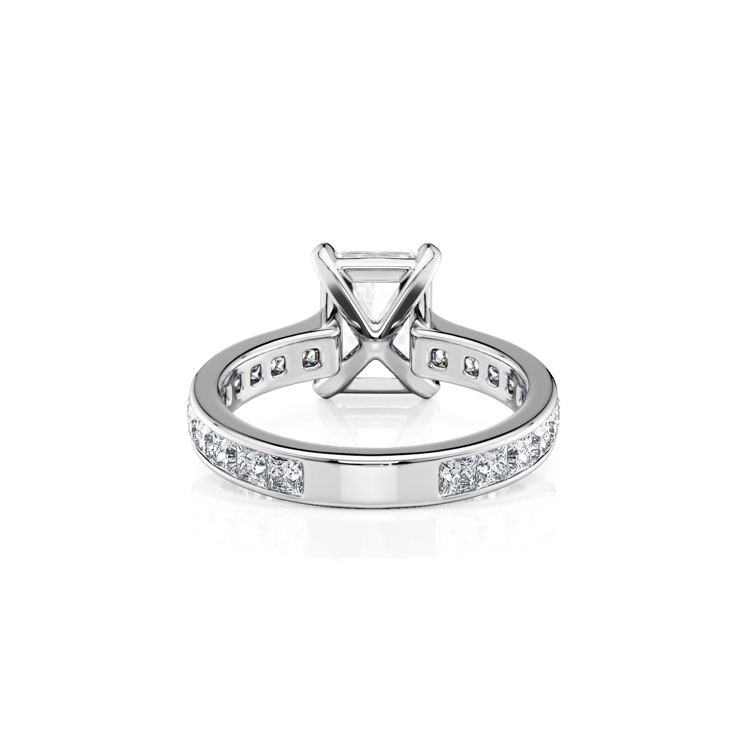 14k white gold radiant cut diamond with channel set princess cut lab diamonds engagement ring with radiant shape diamond