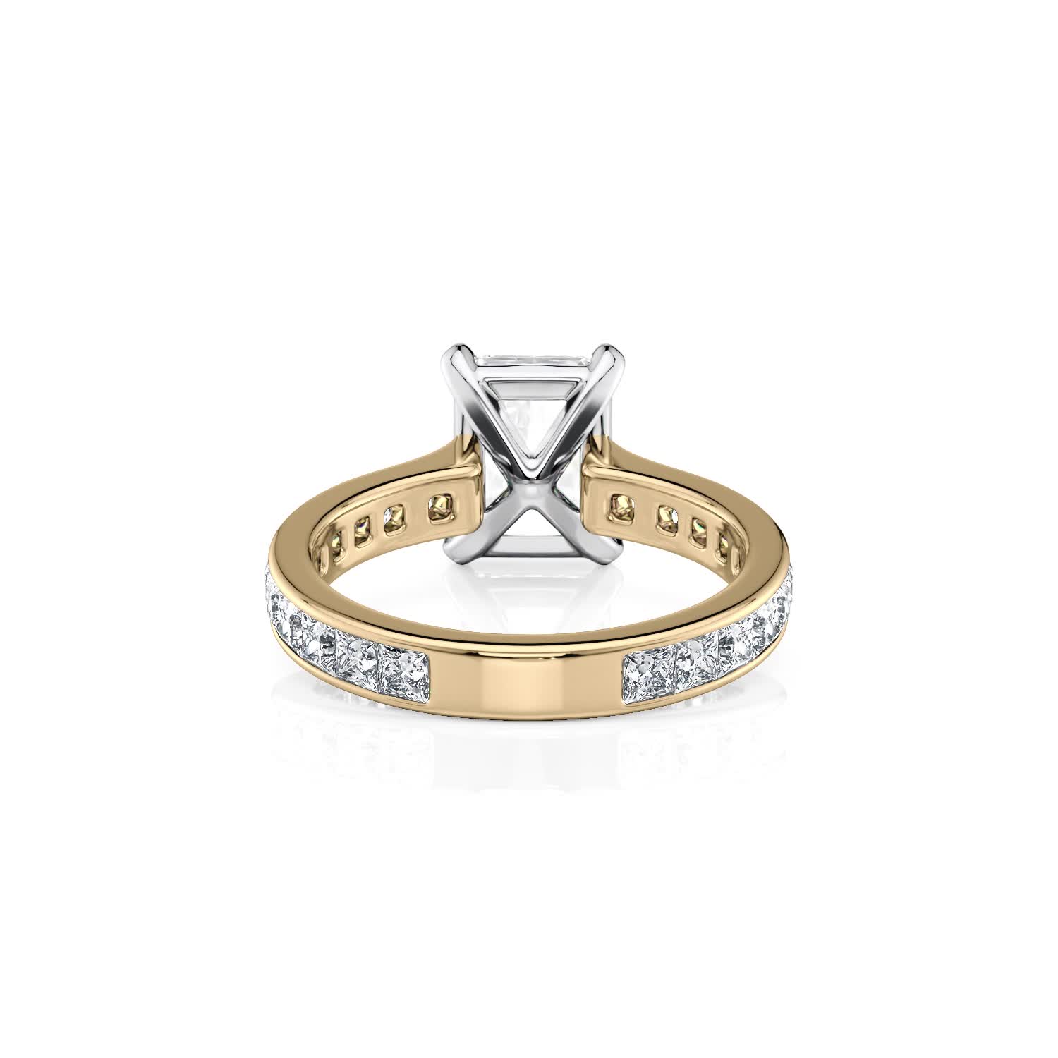 14k yellow gold two tone radiant cut diamond with channel set princess cut lab diamonds engagement ring with radiant shape diamond