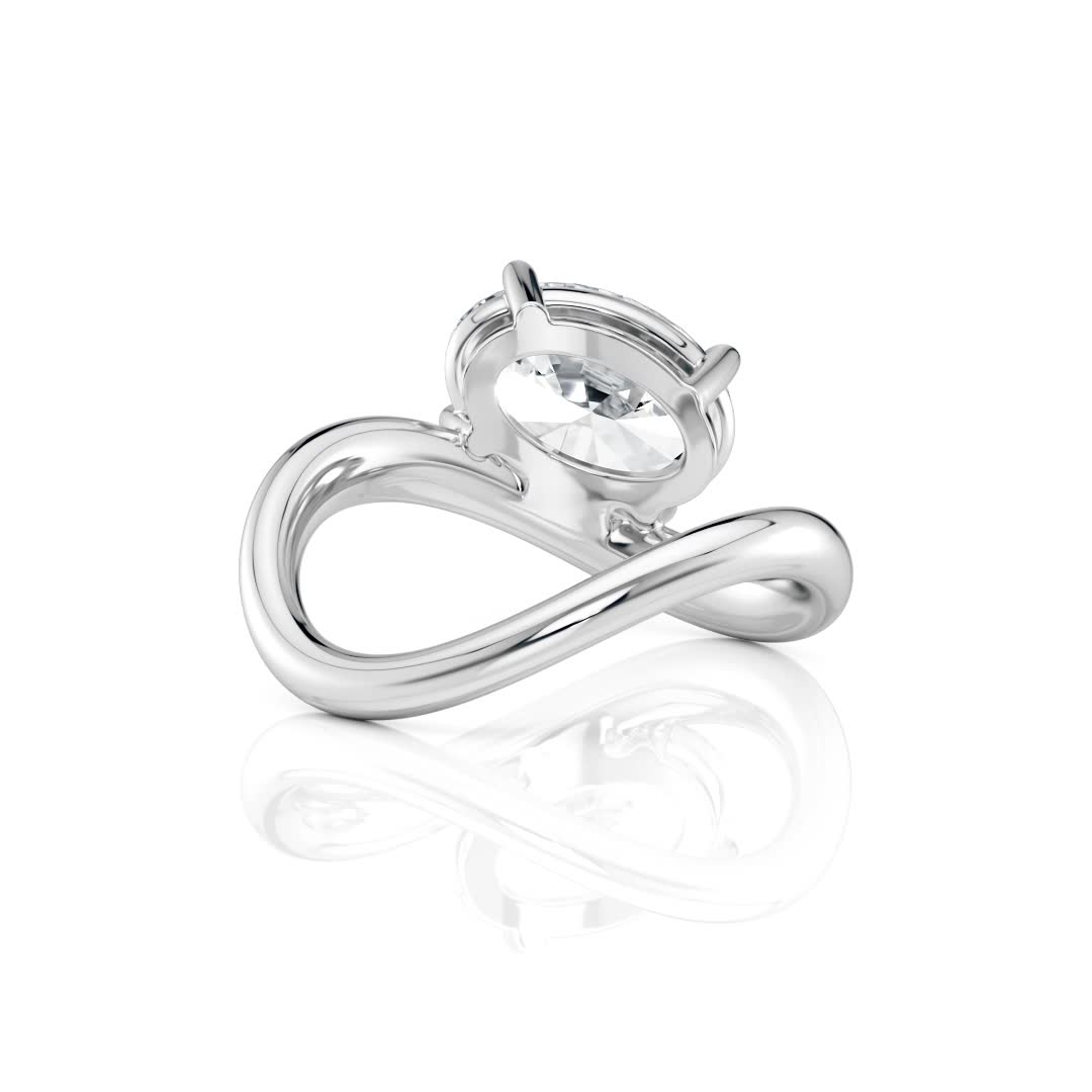 14k white gold oval flow bypass ring with oval shape diamond