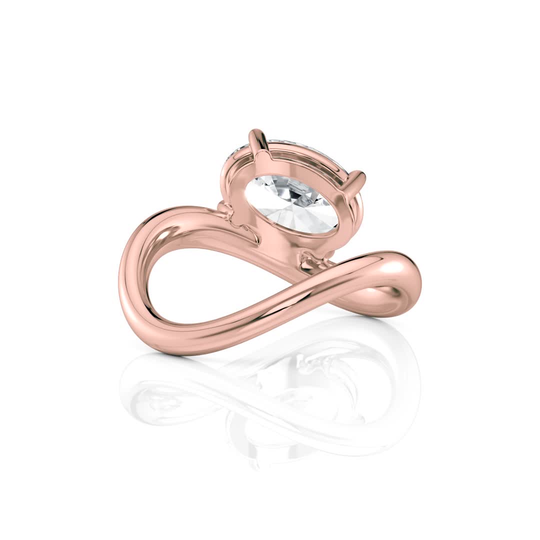 14k rose gold oval flow bypass ring with oval shape diamond