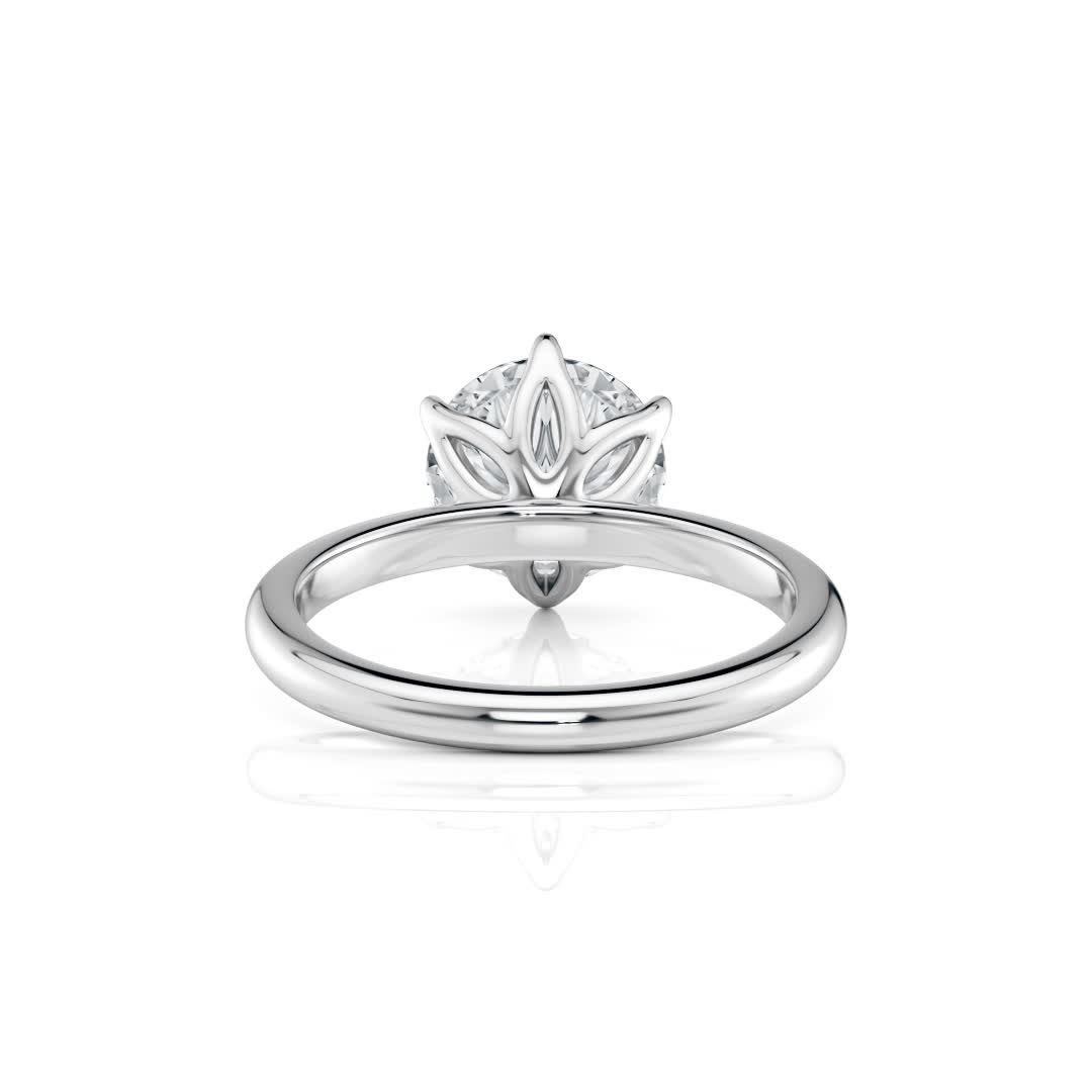 14k white gold 6 prong tulip solitaire engagement ring with round shape diamond