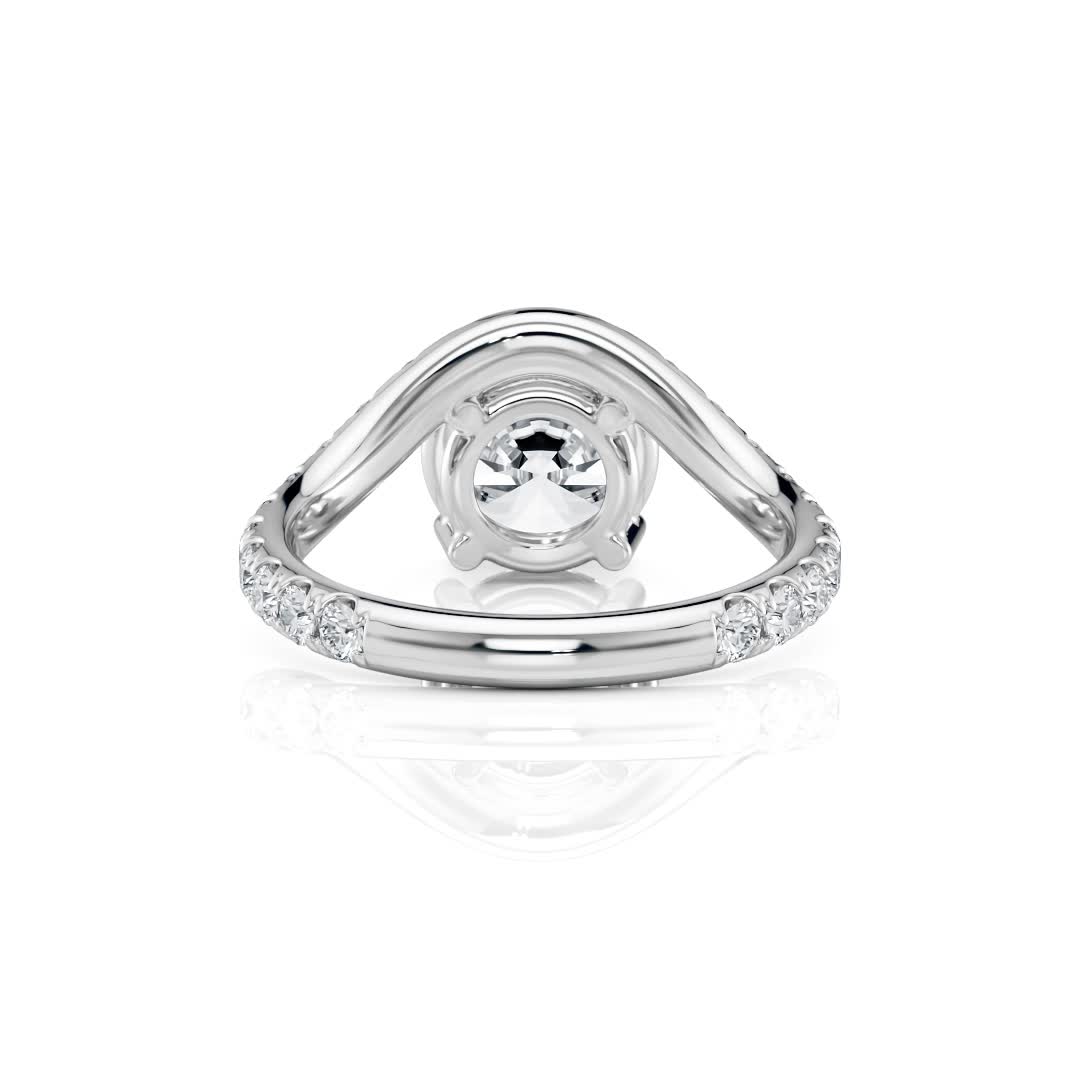 14k white gold natural waves pave engagement ring with round shape diamond