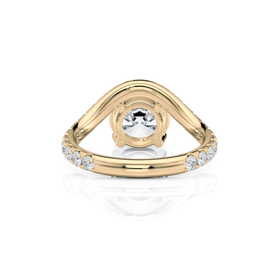 14k yellow gold lab waves pave engagement ring with round shape diamond