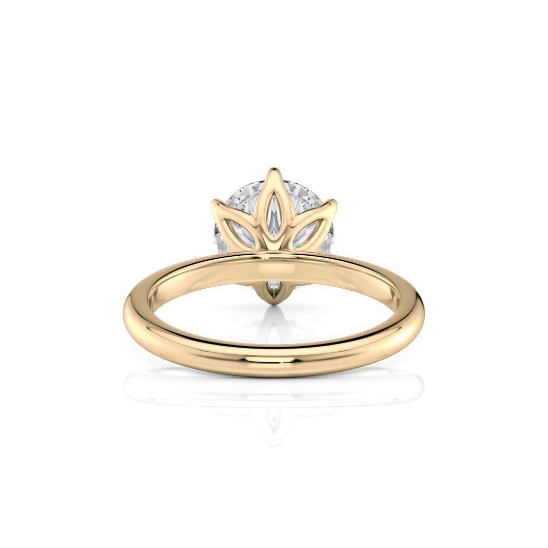 18k yellow gold 6 prong tulip solitaire engagement ring with round shape diamond