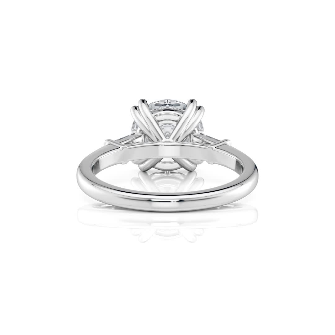 14k white cathedral baguette lab diamond engagement ring with round shape diamond