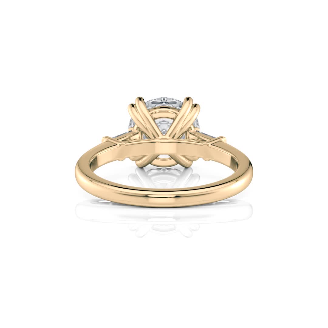 14k yellow cathedral baguette lab diamond engagement ring with round shape diamond