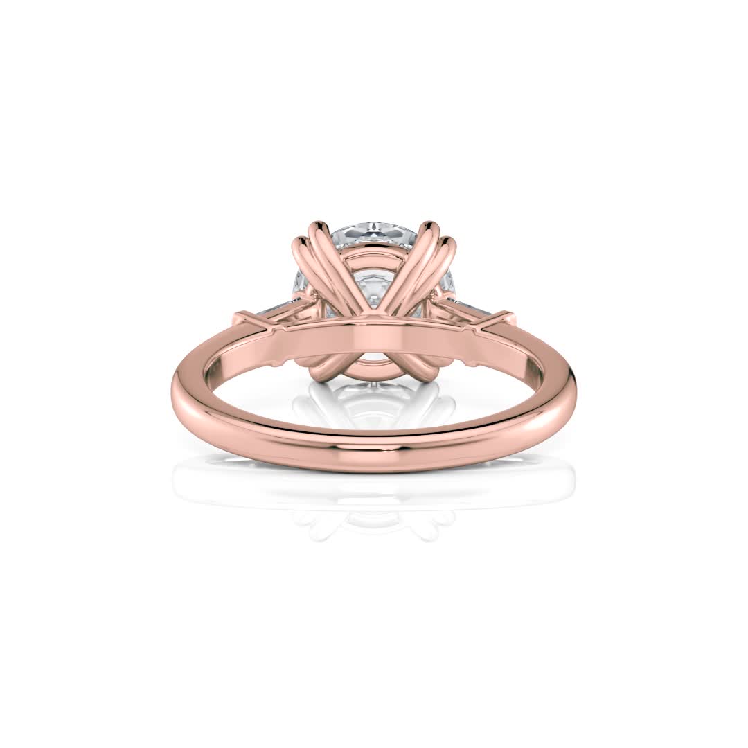 14k rose cathedral baguette lab diamond engagement ring with round shape diamond