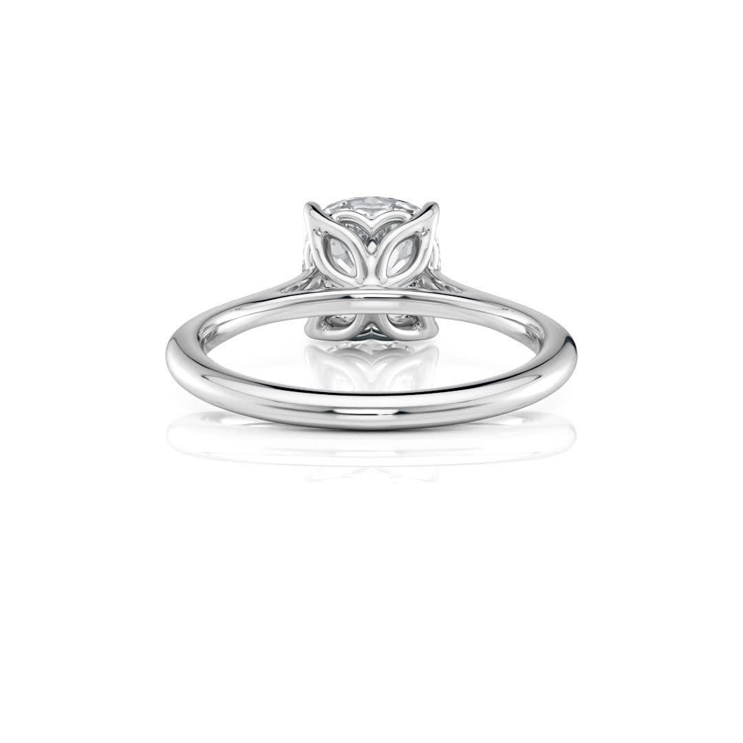 14k white gold cushion cathedral petal with cushion shape diamond