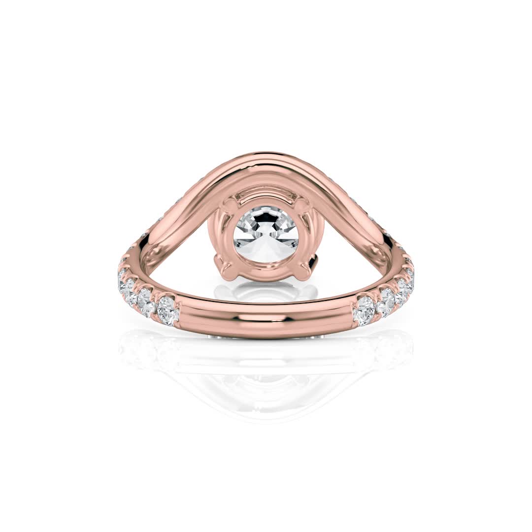 14k rose gold natural waves pave engagement ring with round shape diamond