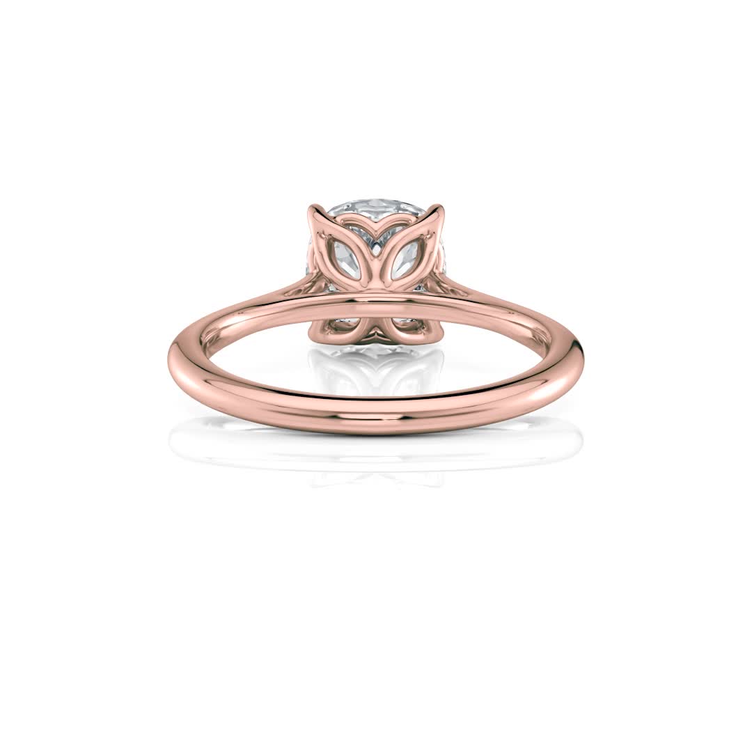 14k rose gold cushion cathedral petal with cushion shape diamond