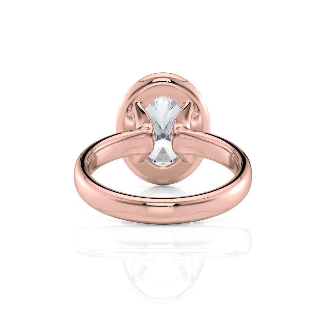 14k rose gold bold hybrid bezel oval engagement ring with double claw prongs with oval shape diamond