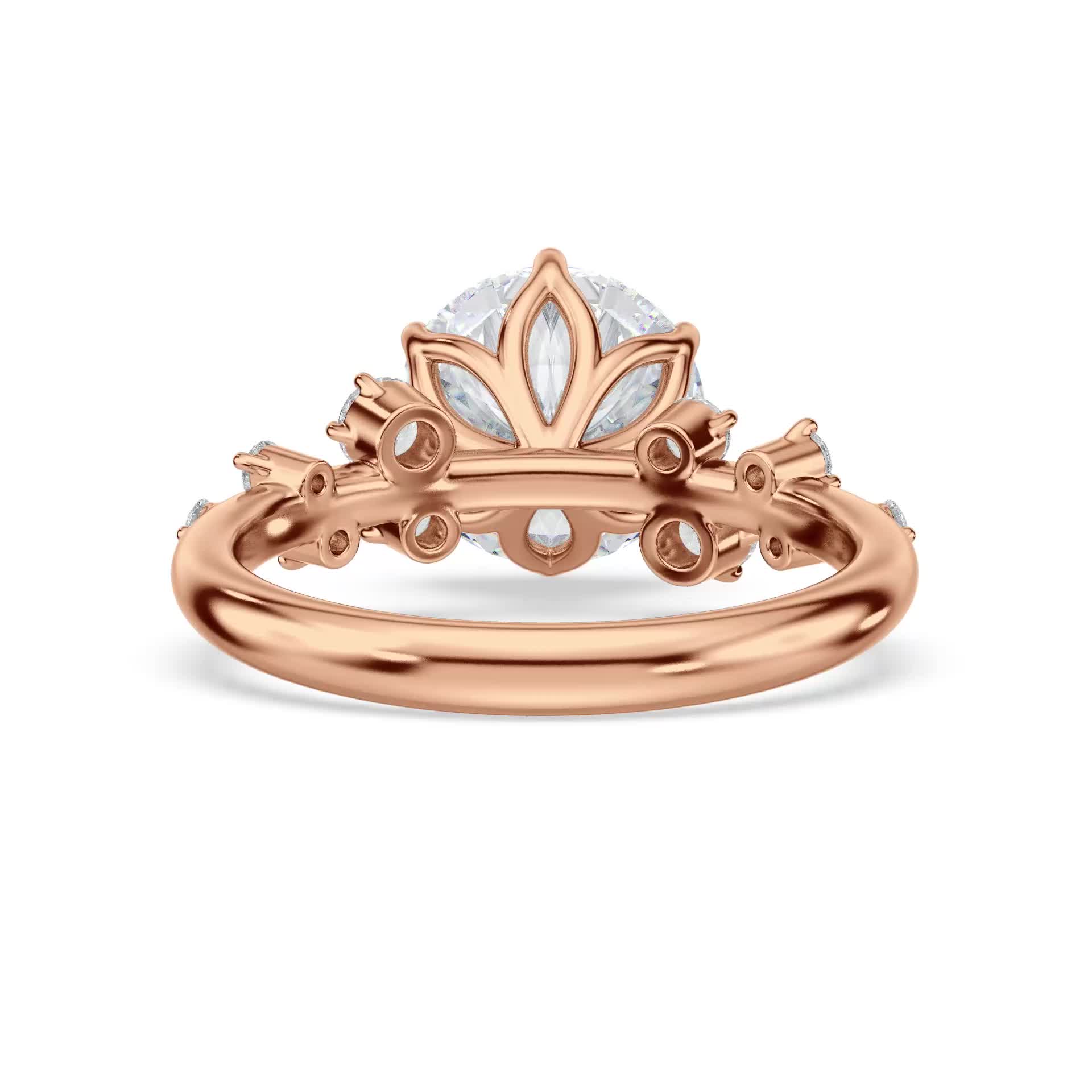 14k rose gold natural snow drift engagement ring with round shape diamond