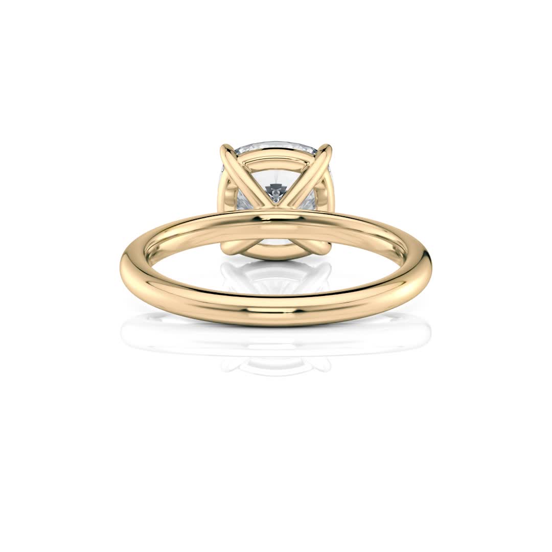 18k yellow gold floating basket cushion cut solitaire engagement ring with cushion shape diamond
