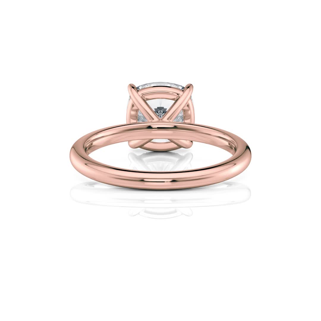 14k rose gold floating basket cushion cut solitaire engagement ring with cushion shape diamond