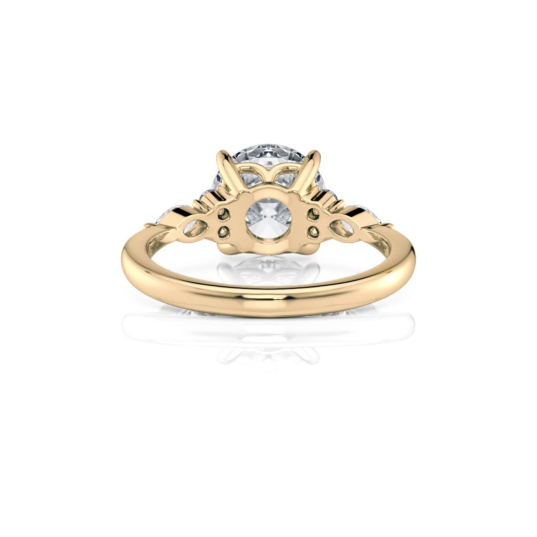 14k yellow gold lab round center with marquise & round cluster engagement ring with round shape diamond
