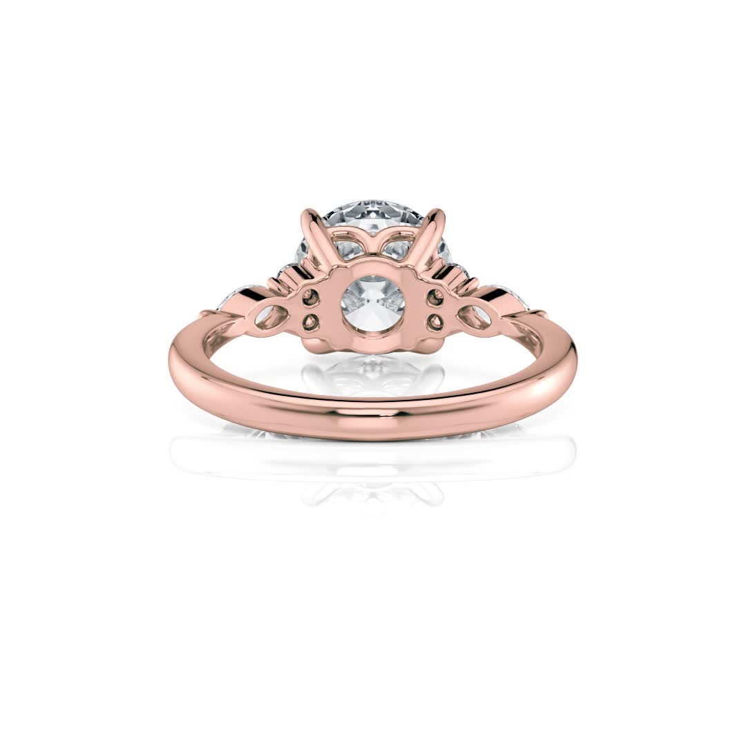 14k rose gold lab round center with marquise & round cluster engagement ring with round shape diamond
