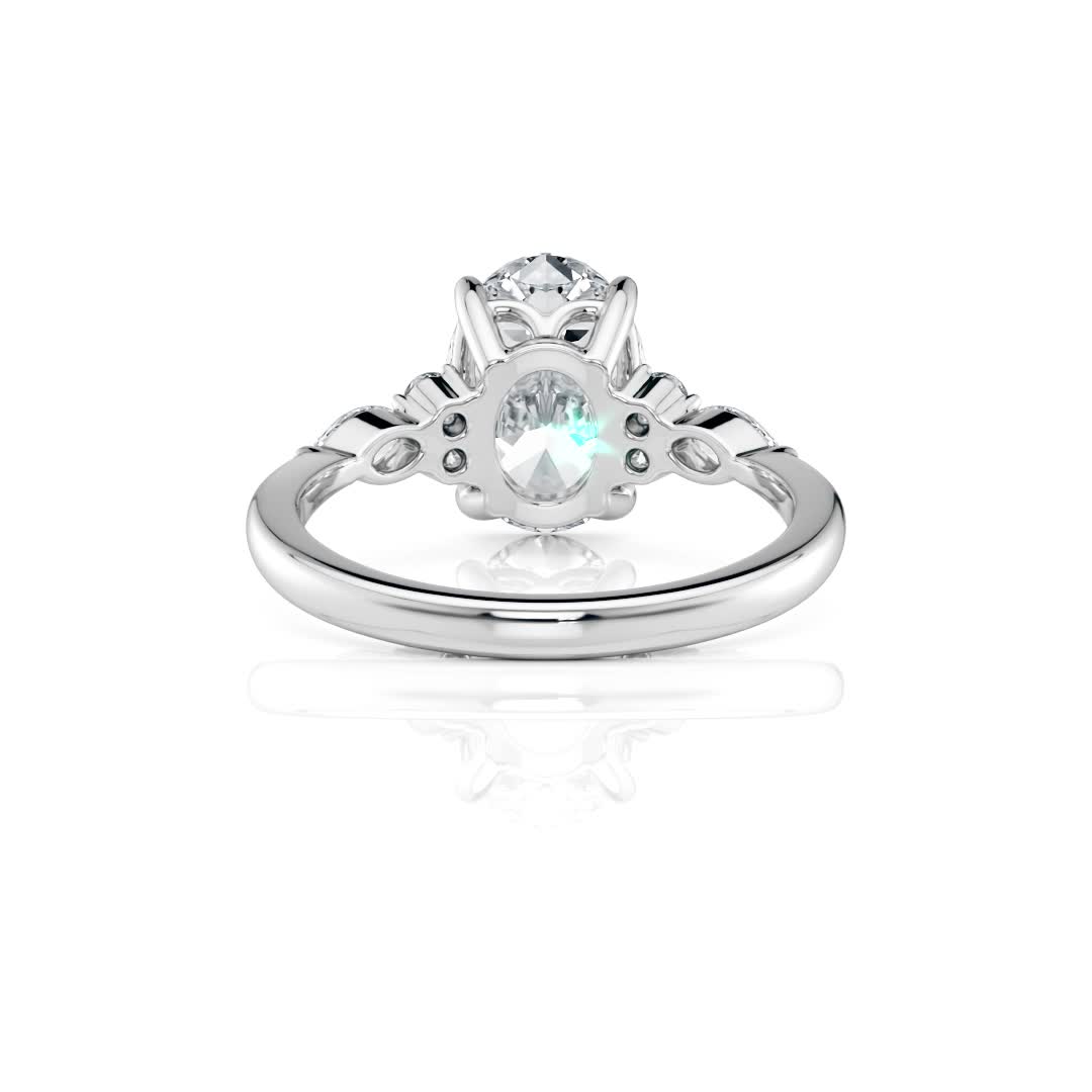 14k white gold lab oval engagement ring with marquise & round cluster with oval shape diamond