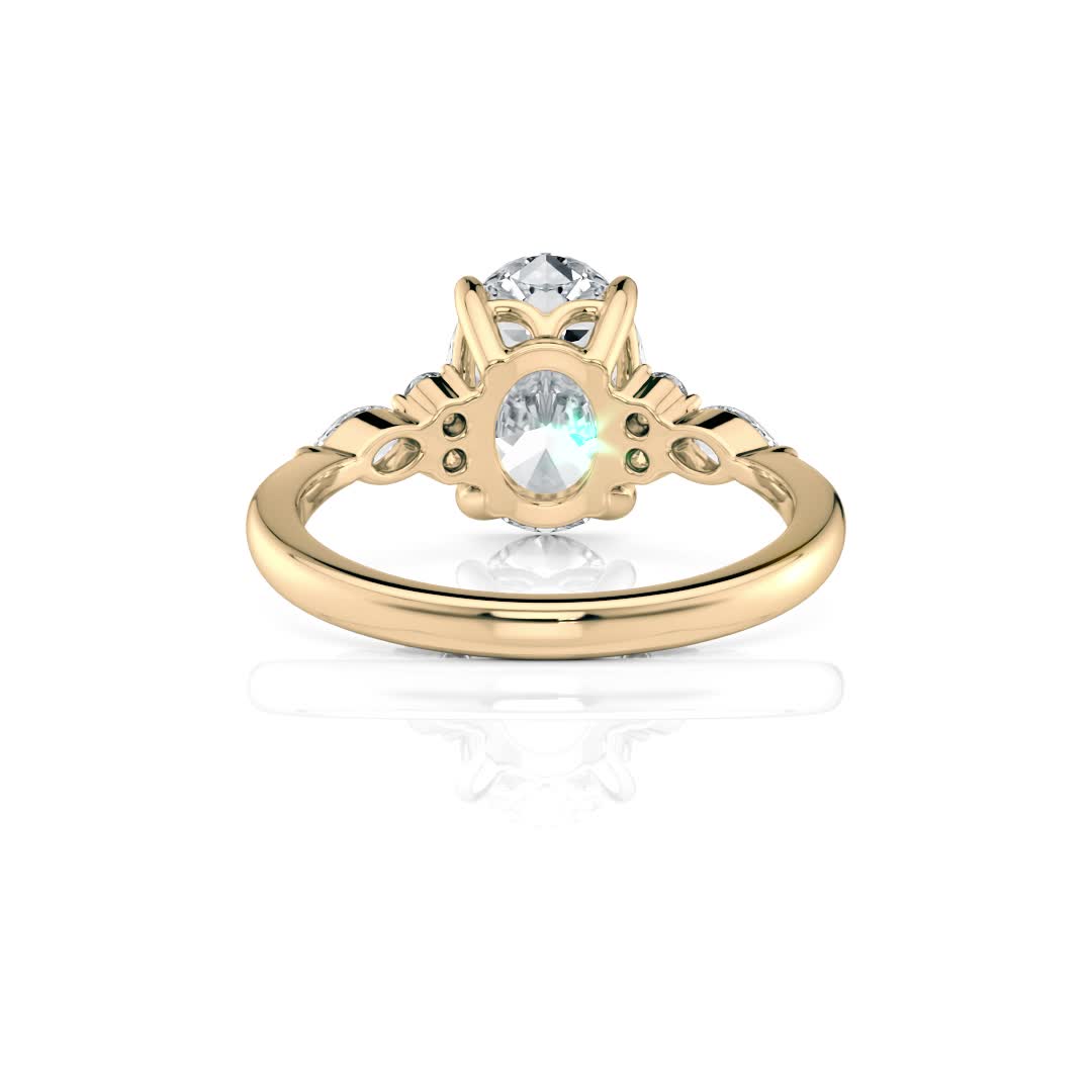 18k yellow gold lab oval engagement ring with marquise & round cluster with oval shape diamond