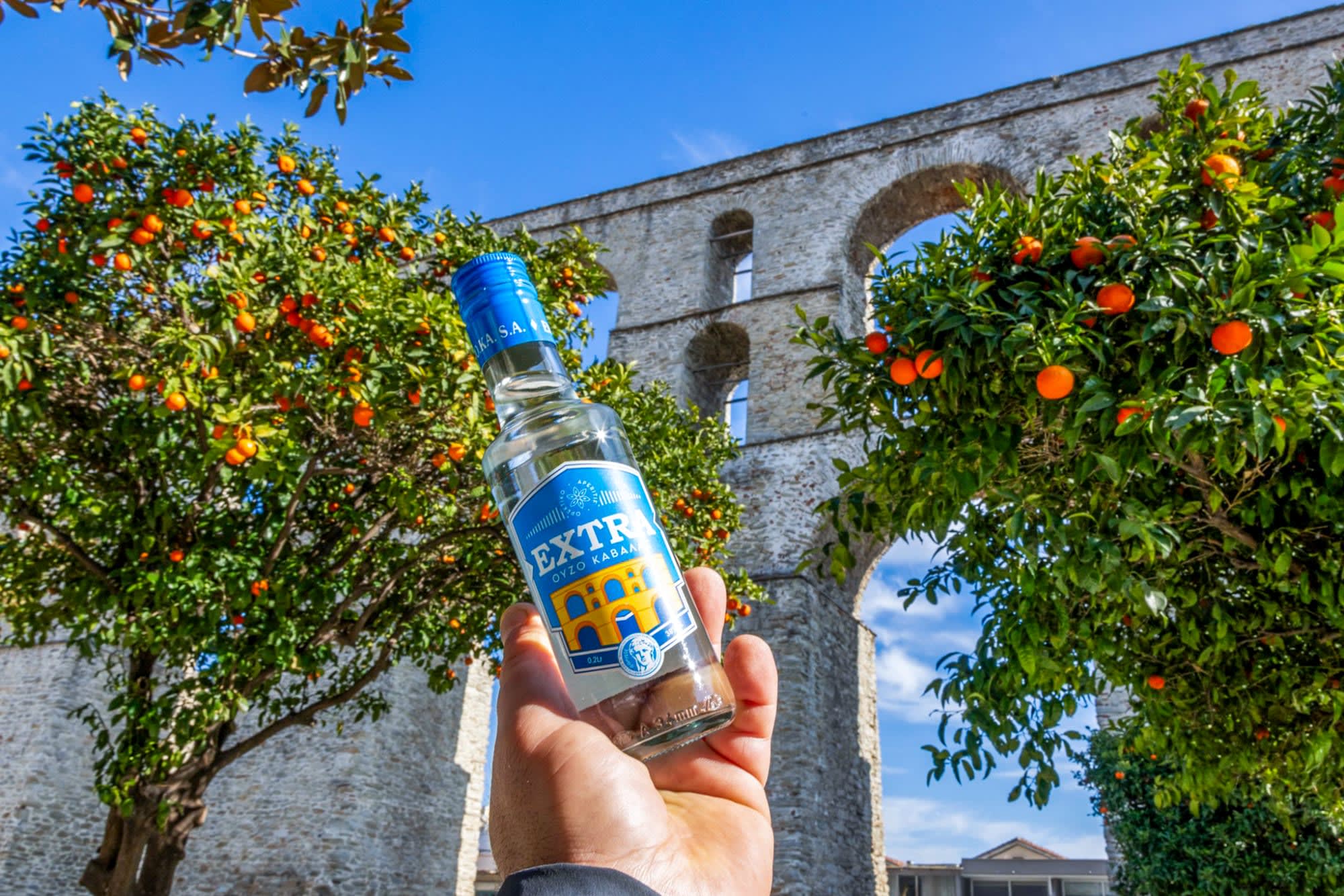 Close up detail view of Ouzo Kavala Extra: The Essence of the Sea Breeze