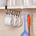 6 Hook Under Shelf Coffee Cup Mug Holder | Black Kitchen Storage Rack thumbnail 2