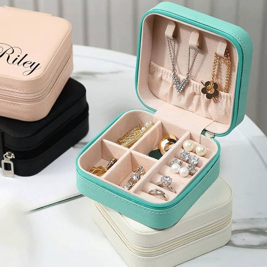 Mini Portable PU Leather Jewelry Organizer Box with Mirror - Travel Storage Case