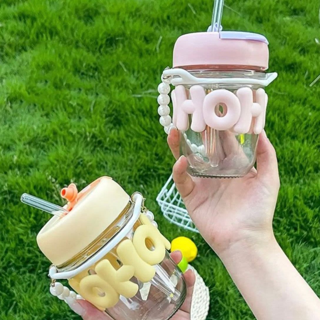 Drinking HOHO Aesthetic Glass Cup | 350ml Leak-Proof Glass Tumbler