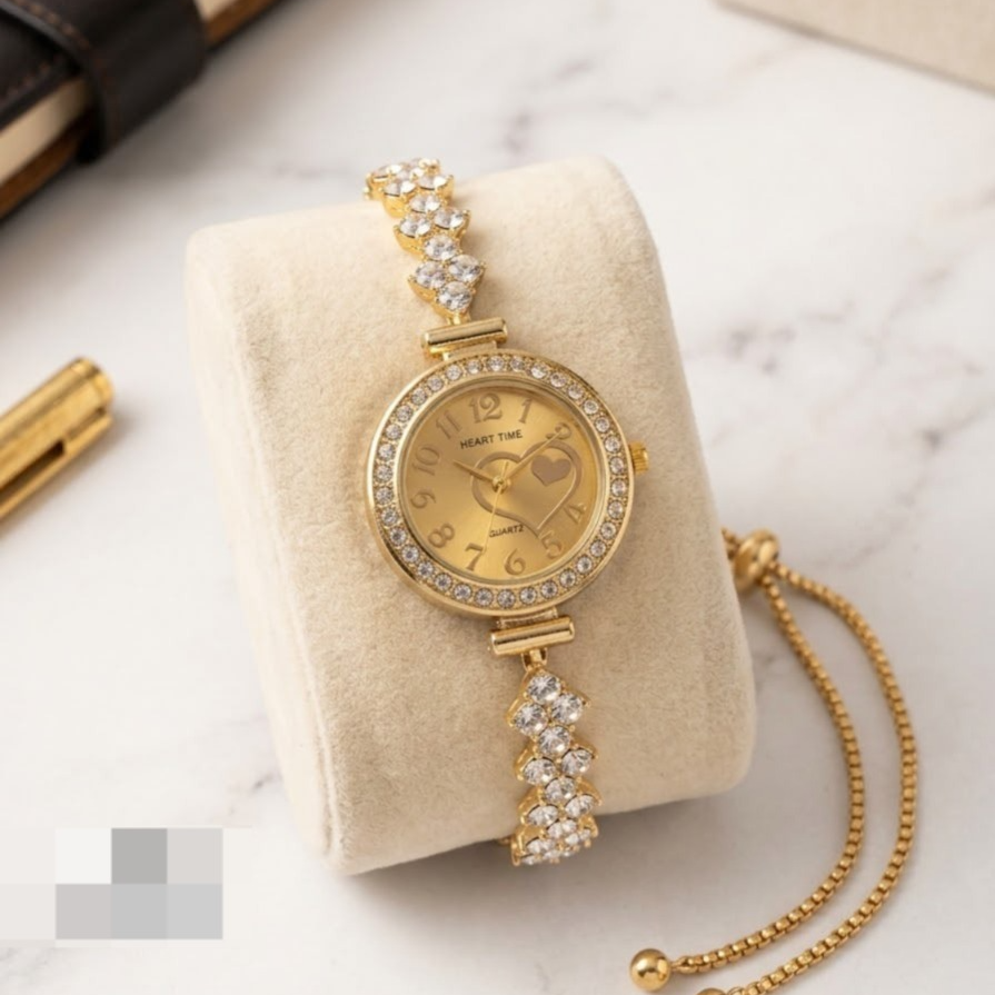 Luxury Women's Sparkling Crystal Bezel Quartz Bracelet Watch - Rose Gold & Golden