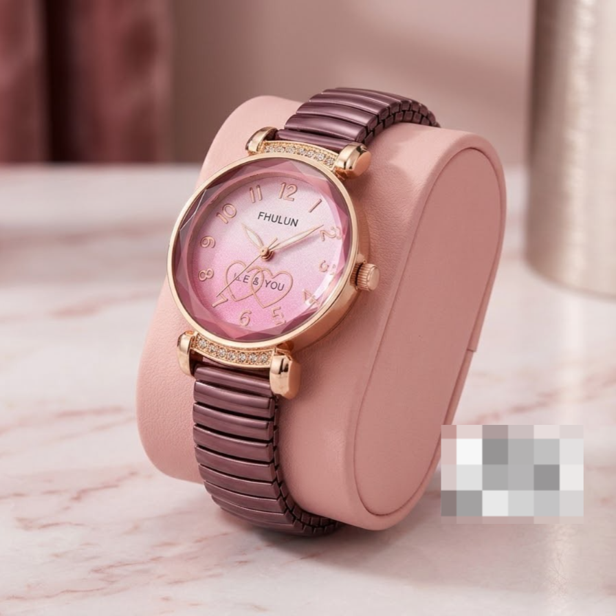 Fhulun Ladies Watch with Printed Heart Dial and Flexible Strap