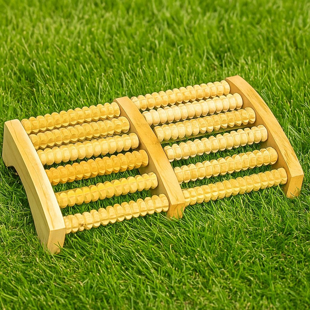 Wooden Foot Massager Roller - Stress Relief Anti-Cellulite Reflexology Muscle Relaxer Spa Tool