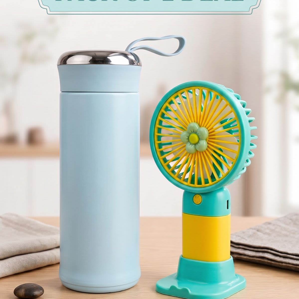 Pack Of 2 Deal Custom Name Nice Bottle and Rechargeable Fan