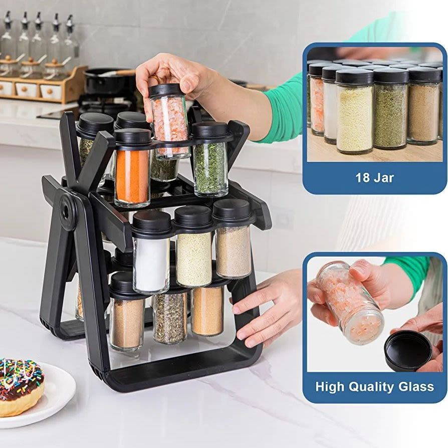 Rotating Ferris Wheel Glass Spice Rack Set with 18 Spice Jars