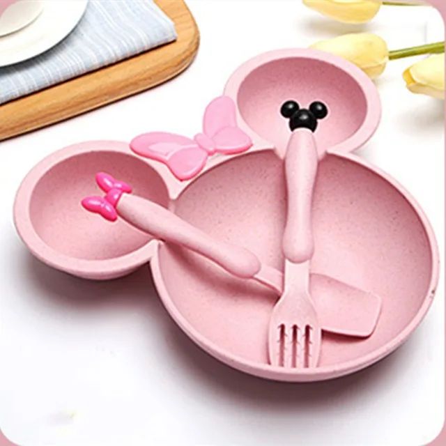 Mickey Mouse Kids Plate Set with Spoon and Fork - Random Color