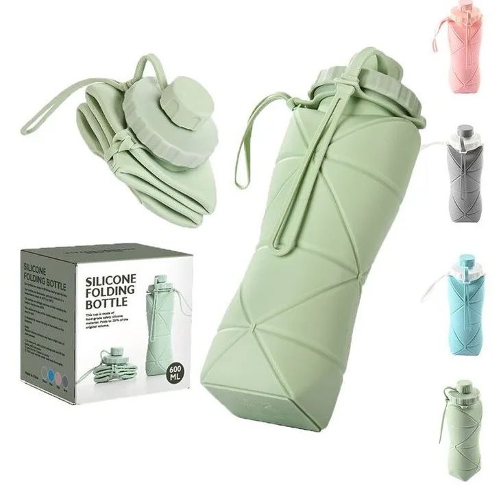 600ml Folding Silicone Water Bottle - Collapsible Outdoor Sports Travel Bottle