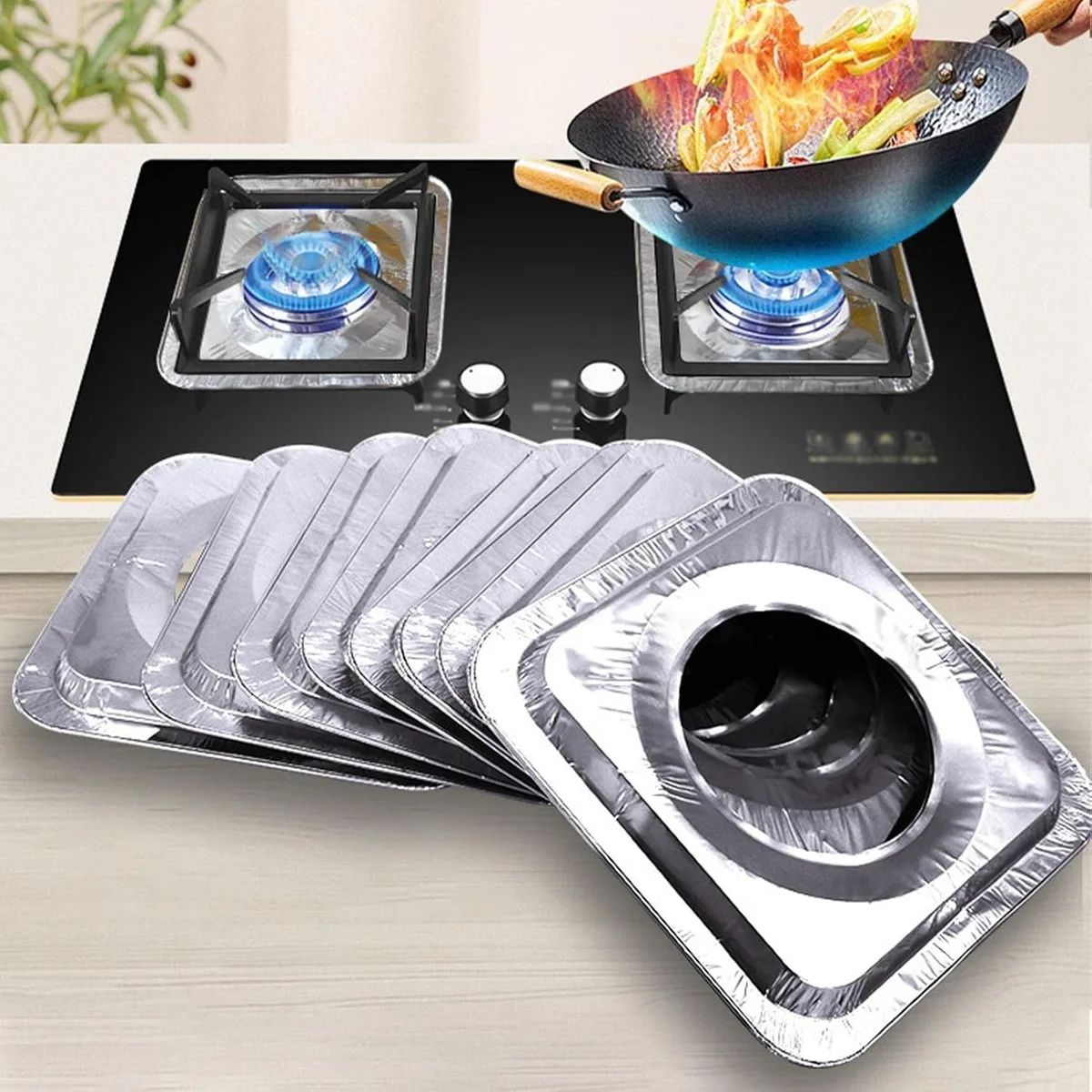 Pack of 10 Disposable Aluminum Foil Round Gas Stove Burner Covers