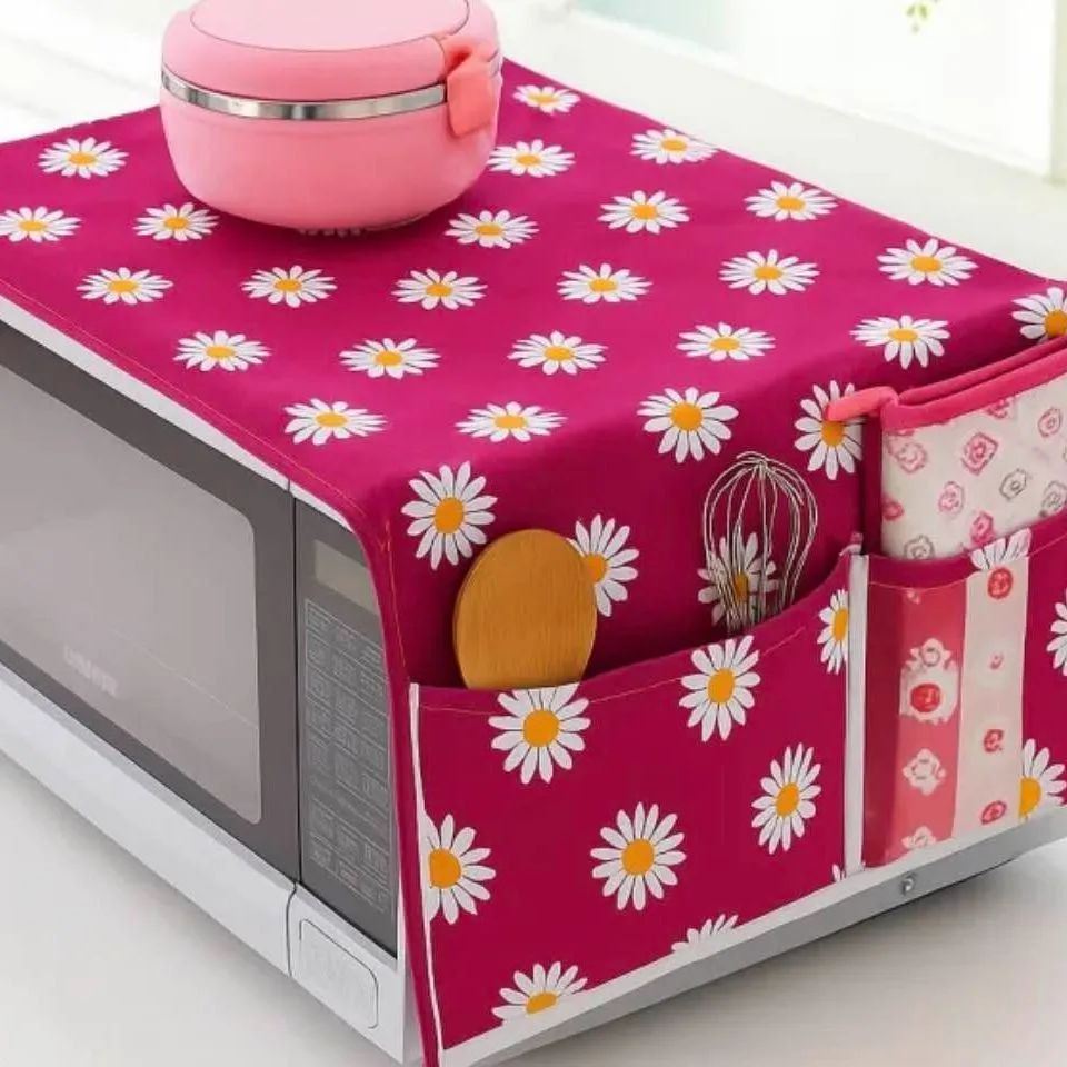 Fridge Flower Top Cover with Side Pockets Dustproof Refrigerator Cover