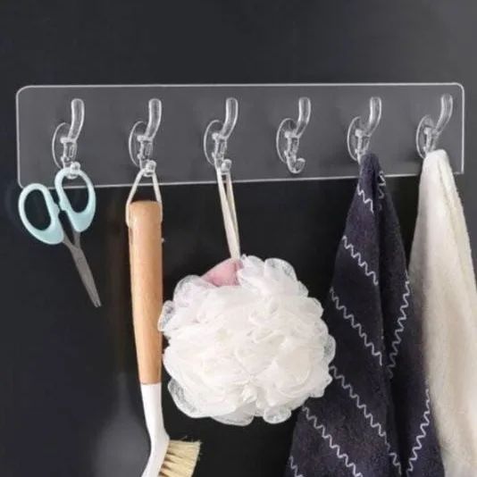 Plastic Adhesive 6 Hook Patti Wall Mounted Utility Rack