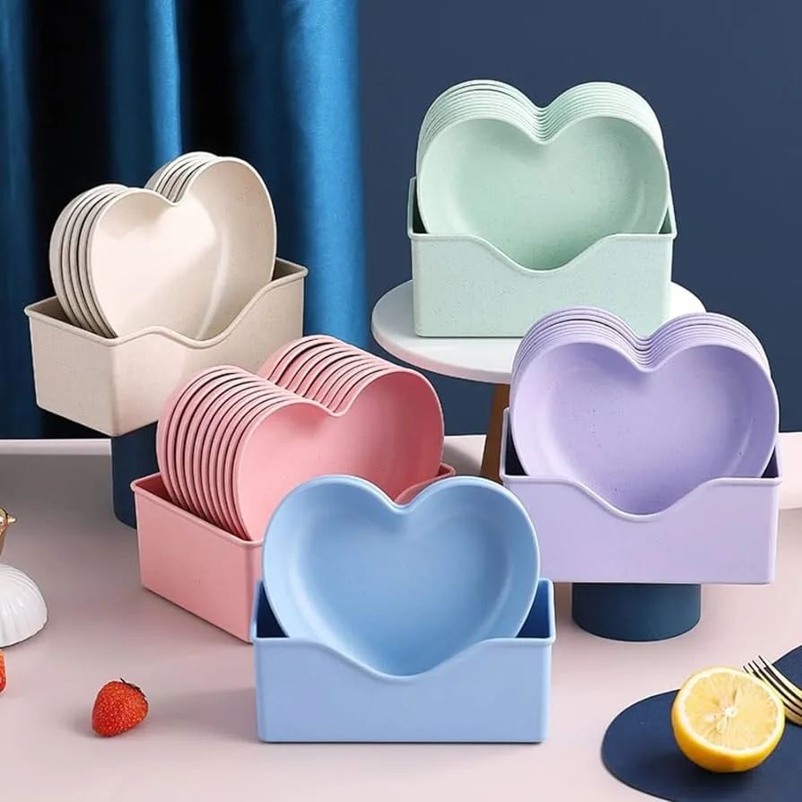 Pack Of 6 Heart Shaped Dinner Plates - Elegant Tableware